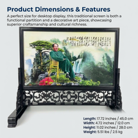Desktop Screen for Desk Decoration, Chinese Antique Style Porcelain Plaque with Lacquerware Frame, Mini Display for Office Collectors