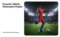 Soccer Player Mannequin Sturdy Fiberglass Construction Male Sports Mannequin Realistic Muscle Texture Kicking Pose Display Figure for Clothing Stores
