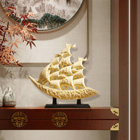 Housewarming Gift Effortless Sailing Boat Statue Light Luxury Design Feng Shui Wealth Ship Good Luck Charm Sailboat Sculpture Intricate Carvings for Office, Living Room, Entryway