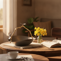 Fruit Bowl with Handle Sculptural Serving Dish Minimalist for Coffee Table