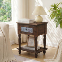 Bedside Cabinet with Drawer Vintage-Style Bedside Table Wooden Nightstand for Bedroom, Guest Room, Reading Corner