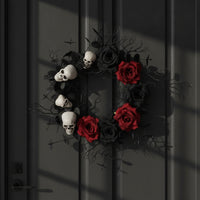 Halloween Door Wreath Dark Red Wreath with Skulls Gothic for Wall