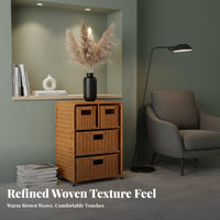 Nordic Design 3-Drawer Woven Chest Multi-Purpose 3-Tier Woven Basket Stand Handwoven Storage Cabinet Sturdy Frame for Homeowners, Students, Parents, Bedroom, Living Room, Hallway, Bathroom