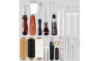 24 Pieces DIY Leather Tool Kit Includes 3 Hues Waxed Thread Leather Craft Tool Kit Beginner-Easy-to-Use Ergonomic Wooden Handles