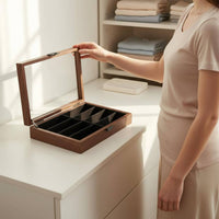 Black Walnut Wood Eyewear Organizer Vintage Design 8-Compartment Glasses Display Box 8-Compartment Glasses Storage Box Soft