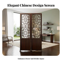 Chinese Design Folding Screen Foldable Design Oriental Hollow-out Screen Solid Wood Frame Wooden Lattice Partition for Renters, Office Workers