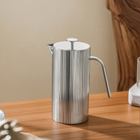 Stainless Steel Pitcher Polished Water Pitcher with Lid Cylindrical Metal Water Carafe for Dining Table