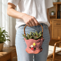 Geometric Flower Pot, Modern Herb Pot with Handle, 11cm Ø for Houseplants, Corrosion-Resistant Plant Pot for the Desk