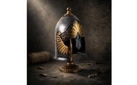 Gold Trim Silver Roman Helmet Ornament Lustrous Finish Roman Warrior Helmet Tabletop Decoration Home Decor for Bar, Restaurant