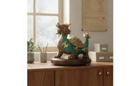 Good Luck Charm Copper Dragon Turtle Figurine Housewarming Gift Feng Shui Dragon Tortoise Hand-Cast Chinese Wealth Turtle Sculpture Lost-Modeling Casting for Business Owners, Collectors, Office, Desk, Study Room