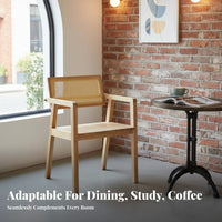 sturdy Wood Frame Woven Seat Wooden Chair Retro Design Cane rear Chair Minimalist design Dining Seating Easy to Assemble for Cafe Owners, Homeowners, Adults, Guesthouse, Kitchen, Living Room, Bedroom