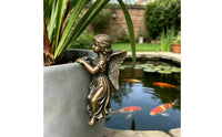 Resin Angel Flower Pot Figurine Feathered Wings Rim Perch Figurine Long Wavy Hair Flower Pot Hanger Draped Dress for Patio, Balcony