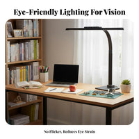 Flicker-without Flicker Shadowless Reading Light Energy Efficient Adjustable Arm Task Light Dimmable & Multi-Color Long Arm Table Lamp Auto-Dimming for Students, Office Workers, Bedroom, Workbench, Studio, Gaming Setup
