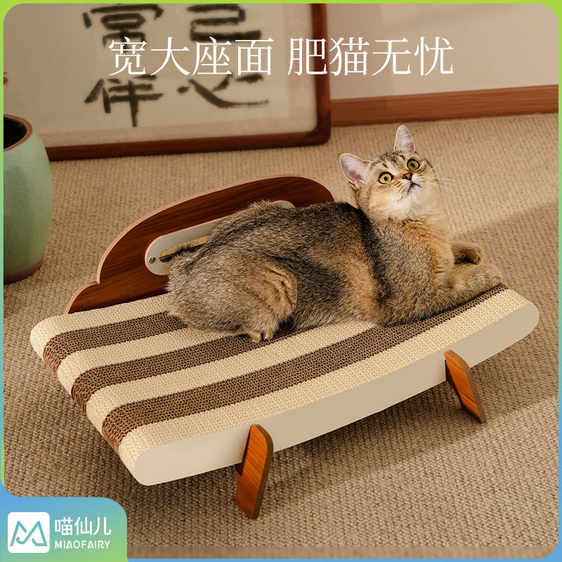 Miaoxianer White Corrugated Cardboard Cat Scratcher Bed with Catnip Ball Toy