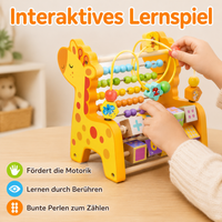 Motor Skill Cube Busy Board for Ages 1+, Activity Cube Wooden Material 22x18x22cm, Bead Maze, Abacus, Animals, Educational for Kids' Room