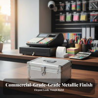 Heavy Duty Lockable Money Box Lightweight Lockable Storage Box Reinforced Corners Metal Document Case Soft Interior Lining for Business Owners, Professionals, Office, Retail Outlet, Workshop, Worksites