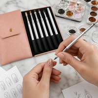 Dual-Ended Metal Nail Art Brush Set with Storage Bag for Builder Gel, Liner, and Painting