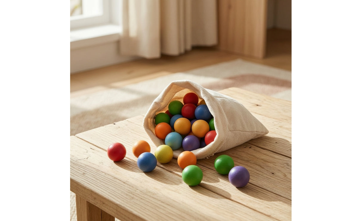 100 Pieces Hands-on Wooden Balls with Drawstring Bag Matte Wooden Balls Learning Counting Toy Sensory for Toddlers, Teachers, Homeschool, Classroom