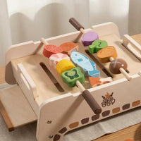 Wooden Role Play Grill Slatted Top Tabletop Barbecue Grill Toy Smooth Edges for Children