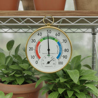 Twin Dial Thermometer Hygrometer Metal Frame Analog Temperature-Hygrometer Easy Reading Climate Tool for Indoor, Office, Greenhouse