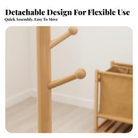 Multi-Functional Coat Rack with Laundry Hamper Allsingle-All-in-Single Storage Freestanding Entryway Organizer Space-Saving Clothing Stand Detachable Basket for Apartment Dwellers, Students, Homeowners, Hallway, Bedroom, Dorm Room