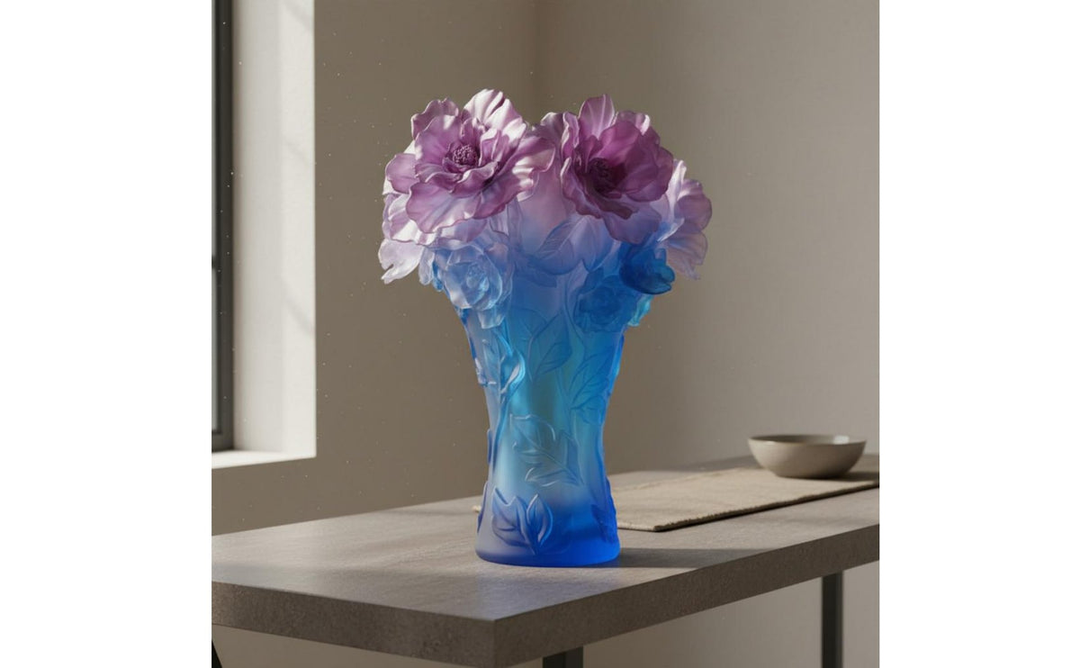 Ancient Craftsmanship Blossom Flower Vase Handmade Glass Flower Vase Luxury Feel for Cabinet Display, Entryway Decor