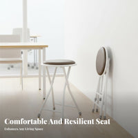 Round Padded Folding Stool Set Space-saving Foldable Chair Portable Seating Solution Soft PU Leather Cushion Sturdy X Support Suitable for Apartments Students Living Rooms Study