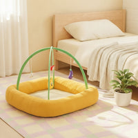 Cat Bed with Toy Arched Square Bolster Cat Bed with Toy Bar Indoor Pet Supply for Cats