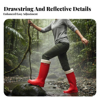 Drawstring Upper Rain Boots Non-Slip Sole women's Tall Rain Boots Fashionable women's Fashion Wellingtons for Adults, Commuters, Outdoor, Hiking