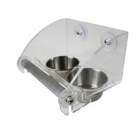 Acrylic Double Bowl Bird Feeder Stainless Steel Bowls Parrot Feeder with Perch Clear View Hanging Bird Food and Water Cups