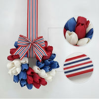 Artificial Patriotic Blossom Wreath Hanging Patriotic Wreath Reusable Door Decor with Flowers Indoor Outdoor for Wall, Entryway