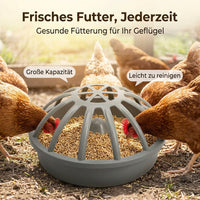 Chicken Feeder, 30cm Round Plastic Chicken Feeder, Anti-Tilt Feeder for Poultry, Gray