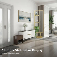 Drill-Unrestricted Installation Partition Screen with Shelves Unrestricted Standing Design Room Divider Space-Dividing Home Furniture Textured Glass Panel for Apartment Dwellers, Telecommuting Workers, Small Business Owners, Aerial-Plan Areas, in Ice