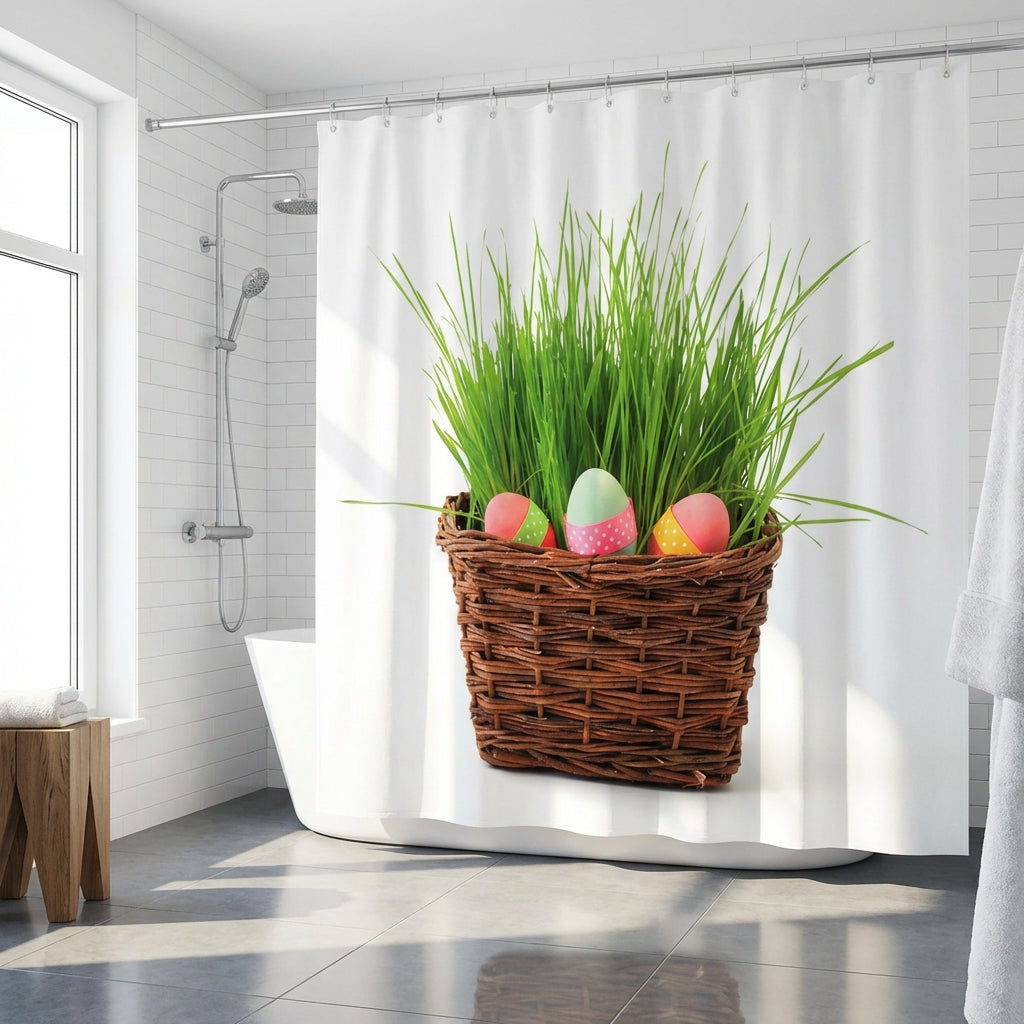 Easter Shower Curtain, Waterproof Easter Eggs & Green Grass Print Bathroom Curtain, Punch Hole Installation, Easy to Install Easter Bathroom Decor for Homeowners & Holiday Decorators - 180x200cm