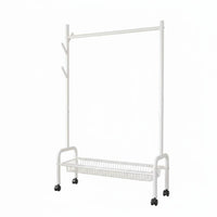 Nordic design Mobile Clothes Rack with Storage Baskets Portable on casters Wheeled Clothes Valet with Basket Space-Saving Garment Stand Multifunctional for Apartment Dwellers, Students, Homeowners, Bedroom, Entryway, Small Apartments, Laundry Room
