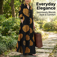 Maxi Dress for Women with Long Sleeve and Printed Pattern Design, Linen Shirt Style for Office and Casual Wear, Button Front