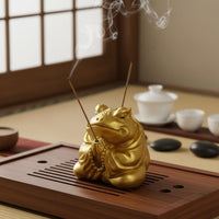 Golden Toad Incense Holder Ash Catcher Praying Frog Incense Stand Gift Idea