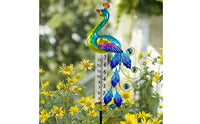 Decorative Peacock Rain Gauge Stake Outdoor Rain Gauge with Solar Light Waterproof Yard Ornament Metal for Homeowners