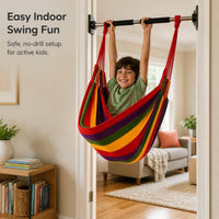 Kids Indoor Hammock Chair with Pull-Up Bar, Heavy-Duty Hanging Swing Seat for Children, No-Drill Installation, Lie-Flat Design