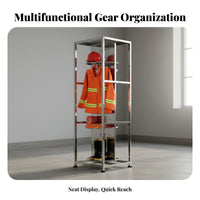 Stainless Steel Fire Suit Rack Rust-Resistant Double-Sided Turnout Gear Rack Heavy Duty Firefighter Gear Locker for Firefighting Personnel