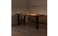 Rounded Dining Table with Sculptural Base Modern Wood Grain Dining Table Space-Saving Writing Desk Multifunctional for Living Room, Apartment, Small Areas