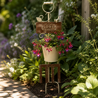 Rustic Iron Bird Planter Garden Yard Decoration