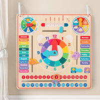 Wooden Calendar Clock Hands-on Learning All in One Calendar Board Hands-On Educational Influenced Educational Toy for Young Children, Homeschool