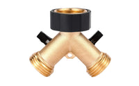 Brass Garden Hose Splitter with Shut off Valves Threaded Hose Splitter with Washers Leak Proof Y Connector Heavy Duty for Gardeners, Homeowners, Patio, Backyard