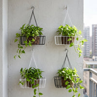 Rectangular/Round Iron Art Hanging Planter Basket for Balcony Railing, Wall-Mounted Flower Pot Holder for Succulents and Greenery