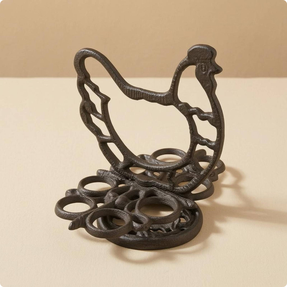 Interlocking Loops Cast Iron Chicken Egg Holder Openwork Cast Iron Egg Holder Round Base Decorative Chicken Stand Heavy Duty