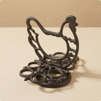 Interlocking Loops Cast Iron Chicken Egg Holder Openwork Cast Iron Egg Holder Round Base Decorative Chicken Stand Heavy Duty