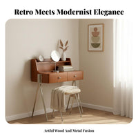 Integrated Storage Drawer Corner Dressing Table with Round Mirror Multi-Functional Bedroom Furniture Space-Saving Makeup Desk Modern Design for Apartment Dwellers, Young Adults, Teenagers, Dorm Room