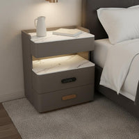 Multi-Functional Wireless Charging Bedside Table Fully Assembled Bedside Cabinet with LED Light Solid Wood Frame Bedroom Furniture