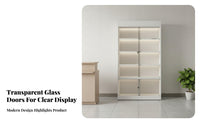 Glass Door Display Cabinet Thickened Panels Lockable Merchandise Case Heavy Duty Multi-Tier Product Shelf for Retailers, Salons, Boutiques, Pharmacies